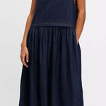 Free People Retro 90s Soraya Dark Denim Drop Waist Midi Jumper Dress Size Large Photo 0