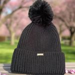 Steve Madden Womens Beanie Knit Faux Fur Pom Wide Cuff OS Cloud Ski Snow Black Photo 8