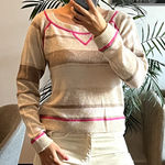 Aqua cashmere sweater size M Beige brown pink striped Size M Photo 0