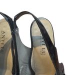 ANYI LU Shoes Womens Size 40.5 Patent Leather‎ Peep Toe Slingback Heels Italy Black Photo 3