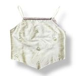 Vintage Y2K Pale Green Silk Cropped Top Beaded Flowers Square Neck Sleeveless Size XS Photo 0