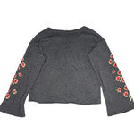 American Eagle  Womens Small Gray Floral Embroidered Bell Sleeve Pullover Sweater Photo 3