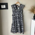 Cleobella NEW  Dress Cherie Navy Floral Ruffled V-Neck Midi Dress Size‎ Large Photo 2