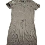 Ann Taylor 100% Silk Bronze Brown Cargo Utility Shirt Dress sz 14 Photo 0