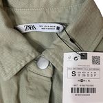 ZARA NWT  Green Denim Romper Shorts Collared Button Front Womens Small Photo 4