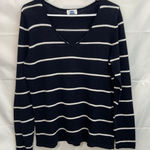 Old Navy Old Navy women's black white striped v-neck knit cotton blend sweater casual L Photo 0