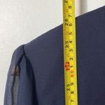 Carmen Marc Valvo NWT  navy sheer ls blouse with gold button and ruffle detail. Photo 10