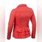 CAbi Taylor Ruffle Utility Jacket S Lobster Red/Orange Stretch Full Button Front Photo 2