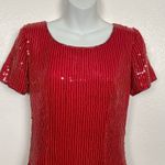 Vintage Red Sequin Beaded Cap Sleeve Mini Shift Dress Holiday Christmas Small Photo 3