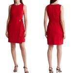 Tahari ASL Stretch Crepe A-Line Grommet Side Tie Mini Dress Size US 8 Red Photo 1