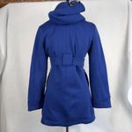 Blue Hooded Double Breasted Trench Coat Womens Size Small Casual Retro Fashion Photo 5