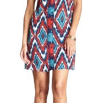 BB Dakota 🦎Jacinda Blue Red Ikat Button Front Dress🌵 Photo 0