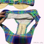 Deadstock 90s/80s vintage colorful plaid high leg swimsuit! Blue Size L Photo 3