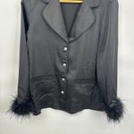 Nadine Merabi Top Womens XL Black Silk Touch Polyester Feather Cuffs Whimsigoth Photo 2