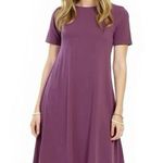 Zenana Outfitters New Casual Travelers Dress Women's Size L Flare Short Sleeve Eggplant Photo 0