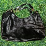 Hobo International Black Crinkled Patent Leather Bag Purse Gold Accent Shoulder Photo 1
