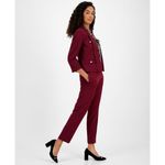 Kasper  Womens Petite Stretch Crepe Shawl-Collar Open-Front Burgundy Blazer 10P Photo 3
