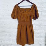 Old Navy women's mini dress, size M, brown, puffed sleeves, square neckline, gathered waist Photo 1