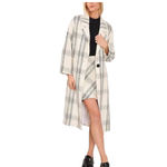 Vince Camuto  Women’s Plaid Tweed Coat Size Small Ivory Black Longline Jacket Photo 1