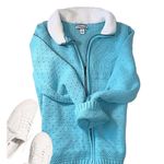 Croft & Barrow Cardigan Womens Teal Open Zip Front Textured Knit Sherpa Photo 1