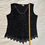 Vintage MSK Black beaded vest tank top silver accents cut work uneven hem detail Size L Photo 5