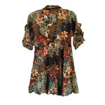 ZARA  Z1975 Denim Floral Hibiscus Short ShirtDress Bell Sleeves Womens Size Large Photo 9
