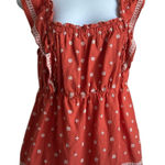 Old Navy Y2K Women Top M Orange Embroidered Flowers Smocked Back Boho Cottage Photo 0