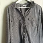 Notations  Ladies B & W Striped Button Up Blouse XL Photo 2