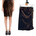 The Kooples Fire Brown Velvet Skirt Leopard Print Front Zipper Size 2 Medium Photo 1