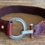 Vintage‎ 1995 Woven Braided Leather Belt Crescent Buckle Equestrian Western M Brown Photo 0