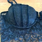 Lulus Women’s‎  Black Lace Padded Long Line Bra Velvet Details Size XL Photo 1