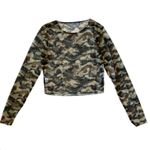 Wild Honey  Camo Print Mesh Long Sleeve Crop Top Sheer Size Medium Green Brown Photo 1