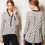 Anthropologie Vanessa Virginia Owl Novelty Print Henley Top Black Cream Size 2 Photo 6
