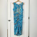 Tracy Reese Silk Blue Multicolor Sleeveless Ruched Midi Dress Artsy Size 12 Photo 1