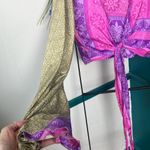 Women's Purple/Pink/Yellow 100%
Silk Long Sleeve Wrap Shirt Purple Photo 3