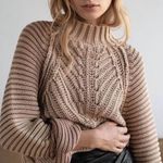 Free People “Butterfly” Chunky Knit Mock Neck Sweater Clay Pink XS Photo 0