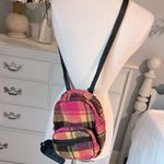Pink Sherpa Plaid Crossbody Purse Multi section Backpack Womens Girls Travel Bag Photo 8