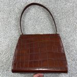 Cole Haan VTG Croc Embossed Leather Top Handle Bag Brown Gold Clasp Retro Chic Photo 11