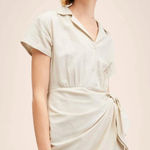 Mango MNG Cream Cotton/Linen Blend Short Sleeve Hip Bowed Wrap Dress. Size-0 Photo 0