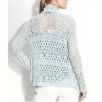 St. John knit crochet blue draped long sleeve cardigan sweater ruffle large Photo 1