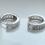 Hoop Earrings Sterling SILVER .925 Detailed Mini Cv Diamonds Photo 0