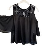 Francesca's Black Velvet Floral Francesca’s Designer Off Shoulder Lace Top Women’s Medium! Photo 3