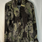 Ann Taylor Ann‎ Taylor 100% Silk Paisley Print brown and green ruffle front blouse Size 14 Photo 0