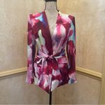 ZARA SATIN EFFECT PRINTED PINK PURPLE BLUE WHITE BLAZER BOW BELT SZ S Photo 4