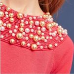 Anthropologie Moth Brienne Pearl Holiday Sweater in Red, Size Medium Photo 6