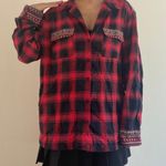 En Crême Red Embroidered Flannel Shirt Photo 5