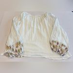 Miss Me  Women’s White Floral Boho Blouse with Crochet Accents Like New Large Photo 3