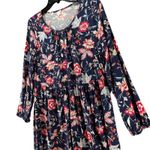 Old Navy Dress Womens Medium Blue Floral Rayon Boho Long Sleeve Mini Keyhole NEW Photo 2