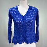 SALE! Blue Miss Kelly Open Weave Cardigan Sweater Size S/M EUC Photo 0
