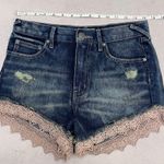 Free People Crochet Lace Trim High Rise Denim Jean Distressed Shorts Sz 25 Photo 7
